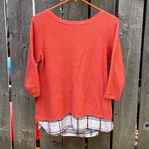 Ytuieky 2/3 Sleeve Top S Orange/White/Black Unique Cut Back